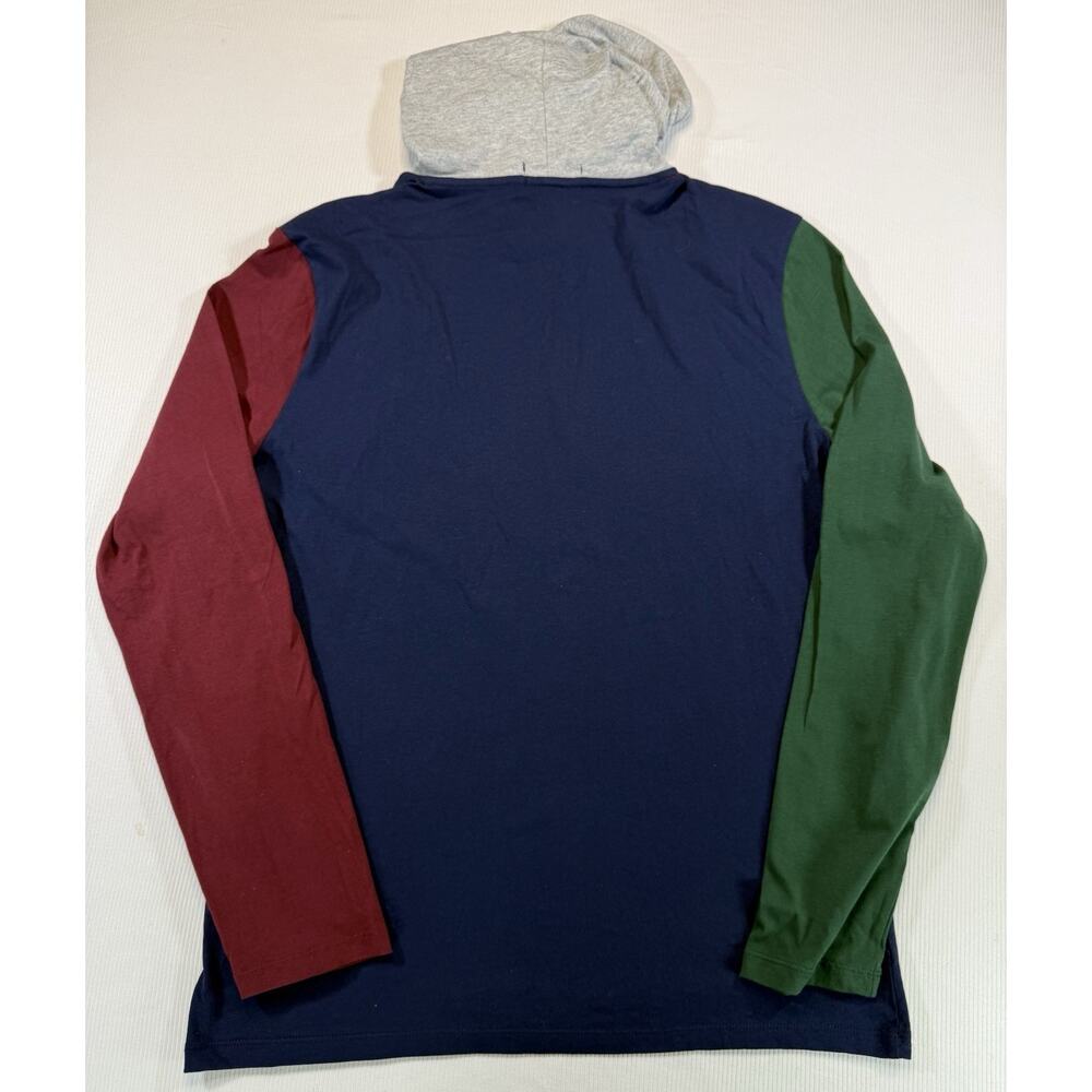 Polo Ralph Lauren Hooded Long Sleeve Shirt Mens M Colorblock Navy Green Red NWT - Picture 3 of 6